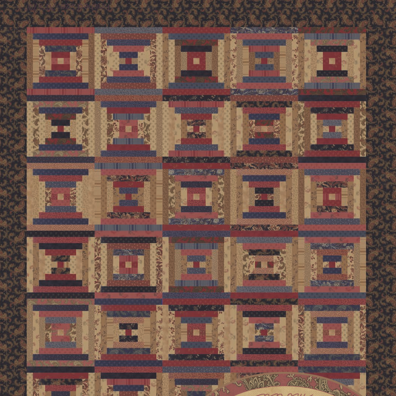 Collection for a Cause Circa 1889 free quilt pattern by Howard Marcus for Moda Fabrics featuring 30 traditional log cabin blocks in antique reds, navy blues, browns, and tans
